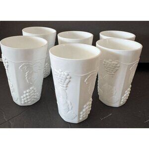 Milk Glass COLONY HARVEST GRAPE Pattern Wine Juice Glasses Indiana Glass Co. 6